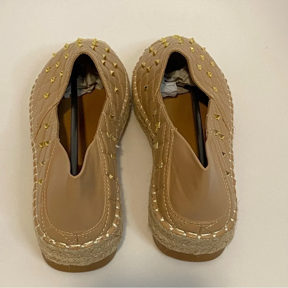 Fashion Nova Go your own way Espadrilles nude slip on studded detail quilted 10